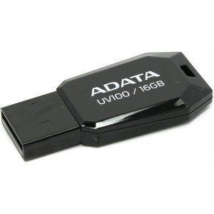 Флешка ADATA UV100, 16GB USB2.0, Black, Plastic, Slim Capless 