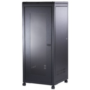 19" 33U Standard Floor Rack, SN-IRON 19" 33U-06-06-ДС-ПГ-2БГ, 600х600х1600/1635*, Glass Door, Black