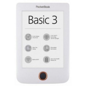 "PocketBook Basic 3, 614 (2) Withe, 6” Eink, 8Gb, MicroSD, Anti-glare, 1300mAh 174,4*114,6*8.3mm
-  
http://www.pocketbook-int.com/ua/store/products/pocketbook-basic-3"