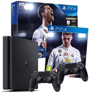 Sony PlayStation 4 Slim 1Tb  Black + FIFA 2018 + Controller
