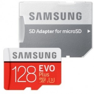 128GB MicroSD (Class 10) UHS-I (U3) +SD adapter, Samsung EVO Plus "MB-MC128GA" (R/W:100/90MB/s)