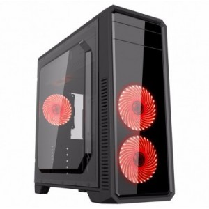 "Case ATX Gamemax G561-F Red, Transparent side panel, 3 x 12cm 32xLeds Red LED Fans, USB3.0
""59Plus chassis, 0.5mm Case in black,  Black Chassis inside 
USB3.0*1+USB2.0*2, HD_Audio Port, 
Handy Screw, Hdd cage with Tool-less Kit
Front panel : 12cm 32