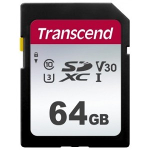 .64GB  SDXC Card (Class 10) UHS-I, U3, Transcend 300S  "TS64GSDC300S" (R/W:95/45MB/s)