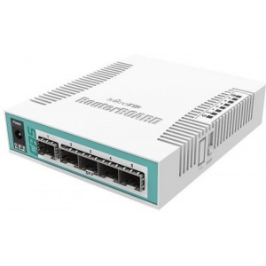 Cloud Router Switch 106-1C-5S with QCA8511 400MHz CPU, 128MB RAM, 1x Combo port (Gigabit Ethernet or SFP), 5 x SFP cages, RouterOS L5, desktop case, PSU
