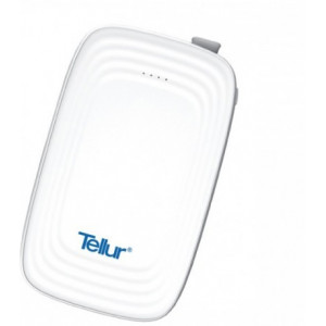 Powerbank Tellur Slim 3 in 1 - 5000 mAh Alb, Cablu cu mufa Lightning & MicroUSB incorporata & adaptor Type C, 124g