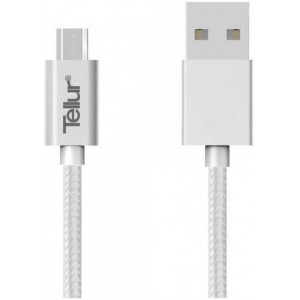 Cablu de date Tellur USB - microUSB nylon 1m, argintiu