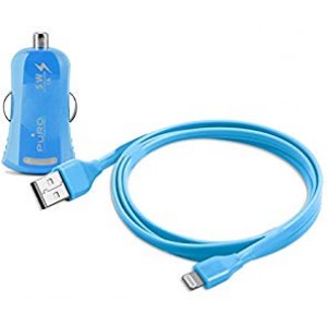 Puro MCHUSBAPLT1BLUE Mini car charger with lightning connector 1A, 1 USB port, 1m, blue