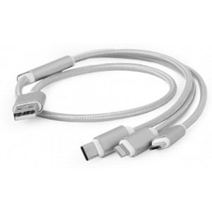 "Cable  3-in-1 MicroUSB/Lightning/Type-C - AM, 1.8 m, SILVER, Cablexpert, CC-USB2-AM31-1M-S
-  
  https://gembird.nl/item.aspx?id=10060"