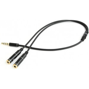 "CCA-417M 3.5 mm 4-pin plug to 3.5 mm stereo + microphone sockets adapter cable, 20cm, Black
-  
  https://gembird.nl/item.aspx?id=10051"