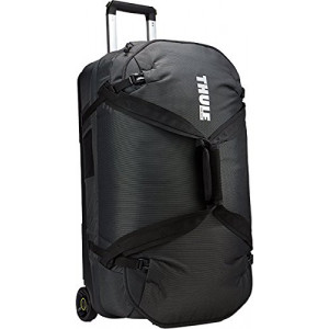 Travel Bag - THULE Subterra Rolling Duffel 75L, Dark Shadow, 800D Nylon, Dimensions 35 x 40 x 70 cm, Weight 4.1 kg, Volume 75, Bag design absorbs the impact of travel due to the durable exoskeleton and molded polycarbonate back panel
