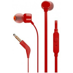 JBL T110 / In-ear headphones with microphone, Dynamic driver 9 mm, Frequency response 20 Hz-20 kHz, 1-button remote with microphone, JBL Pure Bass sound, Tangle-free flat cable, 3.5 mm jack, Red