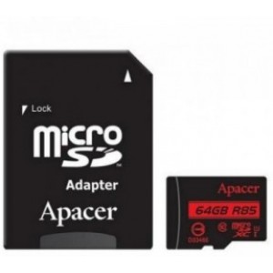 . 64GB MicroSD (Class 10) UHS-I (U1) +SD adapter, Apacer "AP64GMCSX10U5-R" (R/W:85/20MB/s)