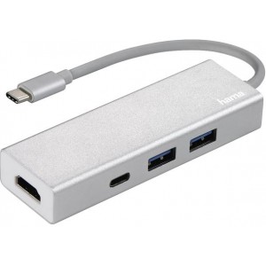 Hama 135756 USB-3.1 Type-C Hub 1:3 "Aluminium", 2x USB-A, USB-C, HDMI™, bus-powered