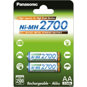  AA  Panasonic 2700mAh, Blister*2, High Capacity, BK-3HGAE/2BE