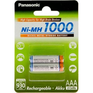  AAA  Panasonic 1000mAh, Blister*2, High Capacity, BK-4HGAE/2BE