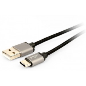 Cable USB2.0/Type-C Cotton braided - 1.8m - Cablexpert CCB-mUSB2B-AMCM-6, Black, USB 2.0 A-plug to type-C plug, blister