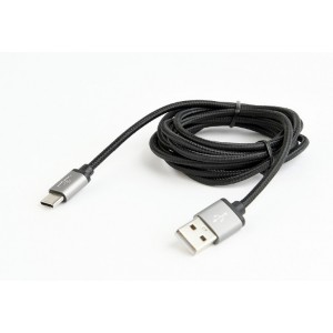 Cable USB2.0/Type-C Cotton braided - 1.8m - Cablexpert CCB-mUSB2B-AMCM-6, Black, USB 2.0 A-plug to type-C plug, blister