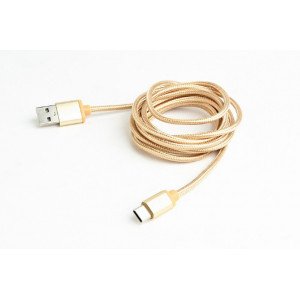 Cable USB2.0/Type-C Cotton braided - 1.8m - Cablexpert CCB-mUSB2B-AMCM-6-G, Gold, USB 2.0 A-plug to type-C plug, blister