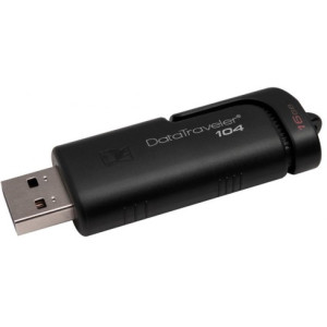 16GB USB2.0  Kingston DataTraveler 104 Black, Stylish black casing with a sliding cap design (Read 18 MByte/s, Write 10 MByte/s)