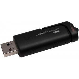 32GB USB2.0  Kingston DataTraveler 104 Black, Stylish black casing with a sliding cap design (Read 18 MByte/s, Write 10 MByte/s)