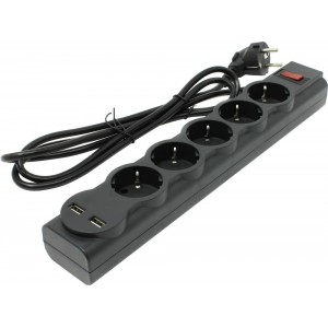 Prelungitor cu protectie Defender DFS753, black, 3.0 m, 5 sockets, 2 x USB