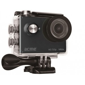  ACME VR04 Compact HD Sports & Action camera, 2” LCD (320 x 240 pixels), Aperture f/2,25, Lens angle 140°, Lens 5mm, HD 720p, 5MP JPEG, Water proof case, Microphone, micro USB, 900mAh Li-Ion battery
