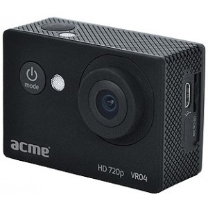  ACME VR04 Compact HD Sports & Action camera, 2” LCD (320 x 240 pixels), Aperture f/2,25, Lens angle 140°, Lens 5mm, HD 720p, 5MP JPEG, Water proof case, Microphone, micro USB, 900mAh Li-Ion battery