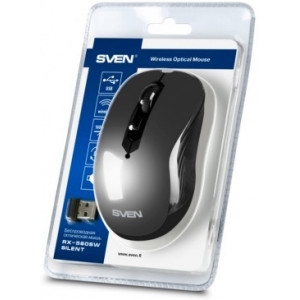 SVEN RX-560SW Wireless, Optical Mouse, 2.4GHz, Nano Receiver, 800/1200/1600dpi, 5+1(scroll wheel) Silent buttons, Switching DPI modes, Rubber scroll wheel, Gray