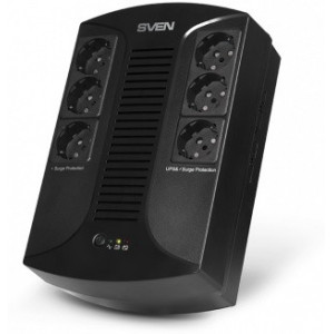 SVEN UP-L1000E, Line-interactive UPS with AVR, 1000VA /510W, 6 x Schuko outlets (3 backed up, all 6 surge protected), LED status indication,Black