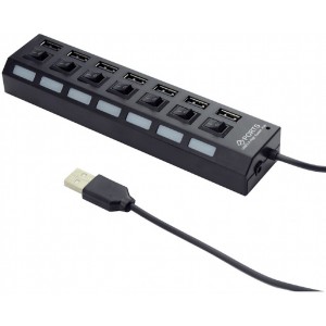 "USB 2.0 Hub 7-port Gembird ""UHB-U2P7-03"", Black, with switches
-  
  https://gembird.nl/item.aspx?id=10264"