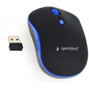 Gembird MUSW-4B-03-B, Wireless Optical Mouse, 2.4GHz, 4-button, 800/1200/1600dpi, Nano Reciver, USB, Black/Blue