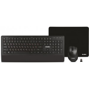 Wireless Keyboard & Mouse & Mouse Pad SVEN KB-C3800W, Multimedia, Palm rest,2.4Ghz, 1xAA/1xAA, Black