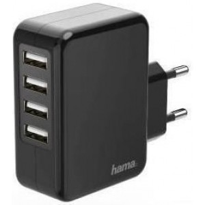Зарядное устройство сетевое Hama 173676 Charger, 4x USB, 4.8 A, black