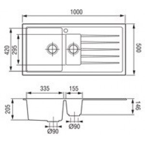Кухонная мойка Montebella 1000 x 500/15 мм 