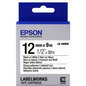 Tape Cartridge EPSON 12mm/9m, Strng adh Blk/Wht, LK4WBW C53S654016  