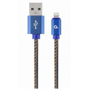 Blister Lightning 8-pin/USB2.0,  1.0m Cablexpert Cotton Braided Blue Jeans, CC-USB2J-AMLM-1M-BL