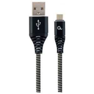 Blister MicroUSB/USB2.0,  1.0 m, Cablexpert Cotton Braided Black/White, CC-USB2B-AMmBM-1M-BW