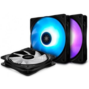 120mm Case Fan (3pcs) - DEEPCOOL "RF120-3in1" 3x RGB LED Fans, Customizable RGB LED Lighting, Two-way Control (Cable Controller & software control), 120x120x25mm, 500-1500rpm, <17.8~27dBa, 56.5CFM, Hydro Bearing, 4Pin, PWM, 12V RGB 4-pin port