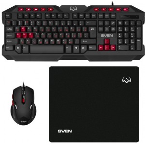 "Gaming Keyboard & Mouse & Mouse Pad SVEN GS-9200, Multimedia, Spill resistant, WinLock Black, USB, Optical, 800-2400 dpi, 6 buttons, Ambidextrous"