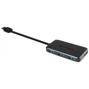Transcend HUB2, USB3.0 Hub, 4 ports, Ultra slim and portable design, USB cable attached, Black
