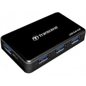 Transcend HUB3, USB3.0 Hub, 4 ports with 1 port 2A charging port , Ultra slim and portable design, with External Power Adapter, Black