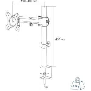 Arctic Z1 Basic Monitor Arm for 1 monitor, 13"-43", +90° ~ -45° tilt; 180° swivel; 360° rotate, VESA: 75x75, 100x100, Table thickness max 60mm, Max load capacity 15Kg (suport de masa pentru monitoare)