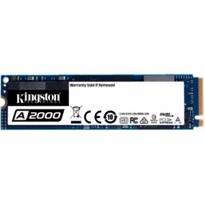 M.2 NVMe SSD 250GB Kingston A2000, Interface: PCIe3.0 x4 / NVMe1.3, M2 Type 2280 form factor, Sequential Reads 2000 MB/s, Sequential Writes 1100 MB/s, Max Random 4k Read 150,000 / Write 180,000 IOPS, SM2263EN controller, 96-layer 3D NAND TLC