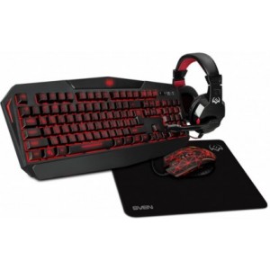 SVEN GS-4300 RGB Gaming Set, Keyboard+Mouse+MousePad+Headset, keys 104 keys, 12 Fn-keys, Backlight (RGB) mouse 7+1(1200-3200 DPI) , USB, Black