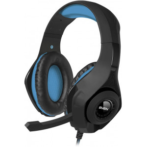 SVEN AP-G887MV, Gaming Headphones with microphone, 3.5 mm (4 pin) or 2*3.5 mm (3 pin) stereo mini-jack (connector for PC), volume control on the cable, Non-tangling cable with fabric braid, Cable length: 2.2m, Black/Blue