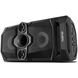 SVEN PS-650 Black, Bluetooth Portable Speaker, 50W RMS, Effective multi-colored lighting, LED display, FM tuner, USB & microSD, built-in lithium battery 2x4000 mAh, tracks control, AUX, RC, Optical, micro USB or 5V DC power supply