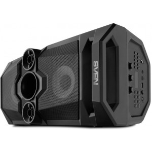 SVEN PS-650 Black, Bluetooth Portable Speaker, 50W RMS, Effective multi-colored lighting, LED display, FM tuner, USB & microSD, built-in lithium battery 2x4000 mAh, tracks control, AUX, RC, Optical, micro USB or 5V DC power supply