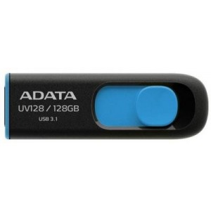 128GB  USB3.1 Flash Drive ADATA "UV128", Black-Blue, Plastic, Slider (R/W:90/40MB/s) 