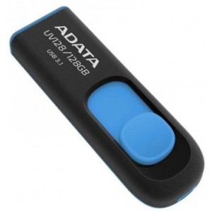 128GB  USB3.1 Flash Drive ADATA "UV128", Black-Blue, Plastic, Slider (R/W:90/40MB/s) 