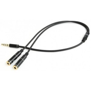 Audio cable 3.5mm - 0.2 m - Cablexpert CCA-417M, 3.5mm 4-pin plug to 3.5mm stereo + microphone sockets adapter cable, allows connecting standard headsets and microphones to tablets, netbooks, ultrabooks etc., Black
